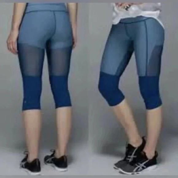 Lululemon Training Tough Crop Legging Teal Size 8 Mesh Detail - Picture 1 of 9